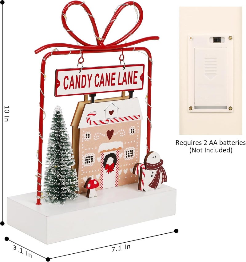 Ridota Christmas Tabletop Decoration, Wooden Lighted Decorations, Battery Operated Christmas Indoor Table Decorations (Candy Cane Lane & Giftbox) - Image 2